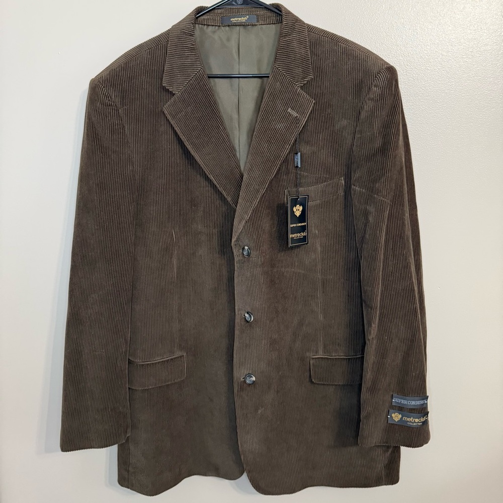 NWT Metro Club Collection Dark Brown Corduroy Blazer Academia Professor Mens 46L